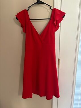 Altar'd State Red V-Neck Flutter Sleeve Midi Dress